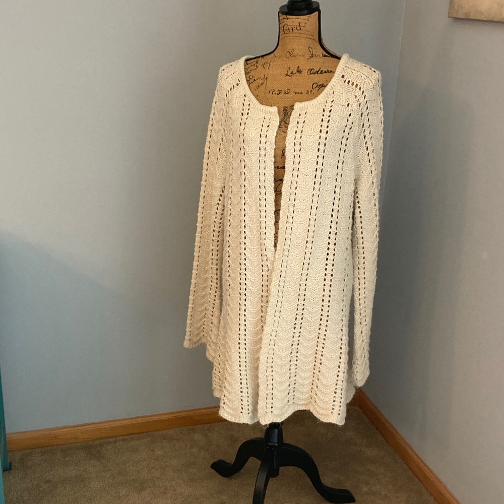 Cotton Emporium Knit Open Cardigan Women Size XL Cream